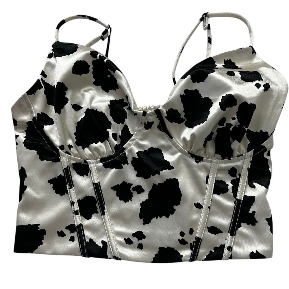 Thirty/Thirty White & Black Satin Spaghetti Strap Crop Top Women Small | 60-48